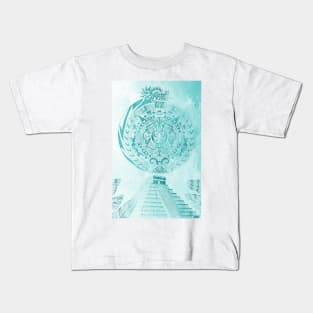 teotihuacan calendar dragon horoscope pyramid in mexican art Kids T-Shirt